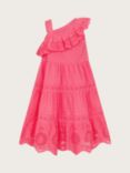Monsoon Kids' One Shoulder Broderie Dress, Pink