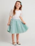 Monsoon Kids' Layla Embellished 3D Petal Scuba Skirt, Green