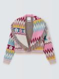 Hayley Menzies Birds Merino Wool Fringe Cardigan, Pink/Multi