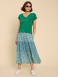 White Stuff Mabel Mixed Print Tiered Midi Skirt, Teal/Multi