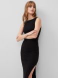 French Connection Rassia Ribbed Cotton Blend Slash Neck Midaxi Dress, Black