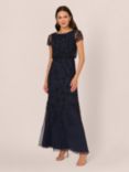 Adrianna Papell Blouson Beaded Maxi Dress, Navy/Black