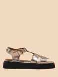 White Stuff Rose Metallic Leather Flatform Sandals, Pewter