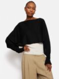 Jigsaw Pure Linen Cropped Poncho Jumper, Black