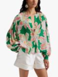 Malina Noelle Floral Print Pleat Blouse, Green Lily