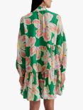 Malina Gloria Floral Print Oversized Tiered Mini Dress, Green Lily/Multi