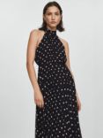 Mango Adela Polka Dot Pleated Midi Dress, Black