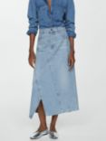 Mango Zendaya Cotton Midi Skirt, Open Blue