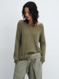 Mango Boat Neck Knitted Jumper, Beige/Khaki