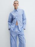 Mango Seoul Stripe Cotton Shirt, Pastel Blue