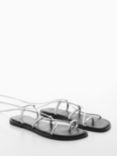 Mango Gozo Strappy Leather Flat Sandals, Silver