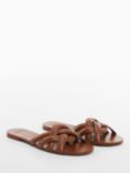 Mango Doblet Cross Strap Leather Slider Sandals, Medium Brown