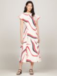 Tommy Hilfiger Ribbon Print Linen Blend Midi Flared Dress, Ecru/Multi