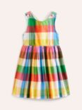 Mini Boden Kids' Gingham Cross Back Dress, Neon Multi