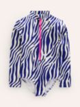 Mini Boden Kids' Zebra Print Long Sleeve Swimsuit, Sapphire Blue