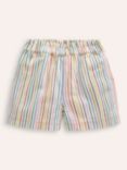 Mini Boden Kids' Pull-On Cat Patch Pocket Stripe Shorts, Ivory/Multi