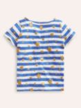 Mini Boden Kids' Stripe and Star Short Sleeve Cotton T-Shirt, Ivory/Plume