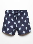 Mango Kids' Turtle Print Swim Shorts, Navy