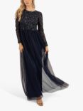 Lace & Beads Belle Embellished Long Sleeve Mesh Maxi Dress