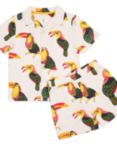 Chelsea Peers Kids' Organic Cotton Blend Toucan Print Short Pyjama Set, Off White/Multi