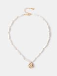 Mint Velvet Pearl and Glass Bead Hammered Disc Necklace, Gold