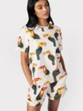 Chelsea Peers Organic Cotton Toucan Print Short Pyjama Set, Off White/Multi