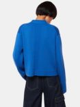 Whistles Nina Rib Detail Cropped Cotton Cardigan, Cobalt Blue