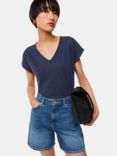 Whistles Willa Organic Cotton V-Neck Cap Sleeve T-Shirt, Navy