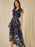 Mela London Butterfly Print Wrap Midi Dress, Navy