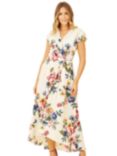 Mela London Floral Wrap Dip Hem Dress, Ivory