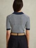 Reiss Stevie Linen Blend Striped Polo Top, Navy/Ivory