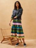 Brora Cotton Colour Block Tiered Midi Skirt, Patchwork