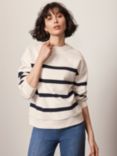 Mint Velvet Striped Button Detail Sweatshirt, Cream/Black