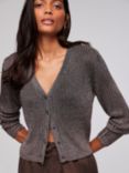 Mint Velvet Metallic Ribbed Cardigan, Dark Brown, Dark Brown