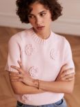 Mint Velvet Flower Applique Knit T-Shirt, Pink