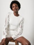 Mint Velvet Lace Sleeve Jumper, White Ivory