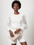 Mint Velvet Lace Sleeve Jumper, White Ivory