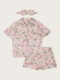 Monsoon Kids' Azalea Print Satin Shortie Pyjamas & Eye Mask Set, Pink