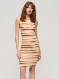 Superdry Rib Bodycon Midi Dress, Orange Stripe