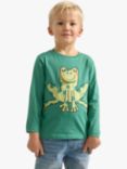 Lindex Kids' Cotton Frog Print Long Sleeve Top, Dark Dusty Green