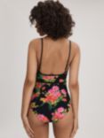 FLORERE Panelled Plunge Floral Print Swimsuit, Black/Multi