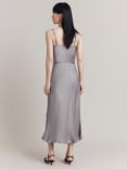 Ghost Alice Bias Cut Satin Midi Slip Dress, Silver