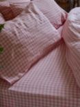 Piglet in Bed Gingham Linen Fitted Sheet, Pink Bloom