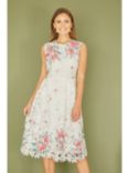 Yumi Lace Floral Knee Length Dress, Ivory/Multi