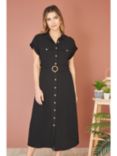 Yumi Button Through Midi Shirt Dress, Black