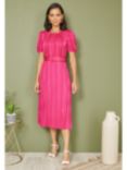 Yumi Satin Pleated Midi Dress, Pink