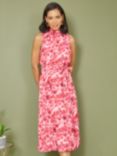Yumi Blossom Print Halter Neck Midi Dress, Pink