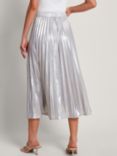 Monsoon Mia Pleated Metallic Midi Skirt, Silver