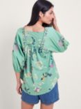 Monsoon Maya Floral Embroidery Linen Blend Top, Green