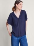 Monsoon Viola Linen Blend Top, Navy